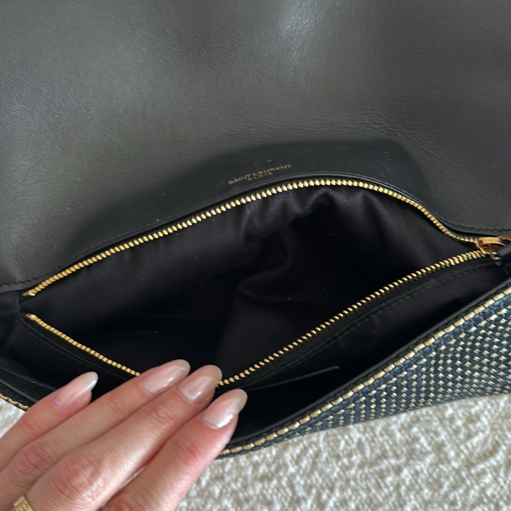 Yves Saint Laurent Suede Contrast Stitching Monogram Kate 99 Black Gold Bag - Picture 9 of 10